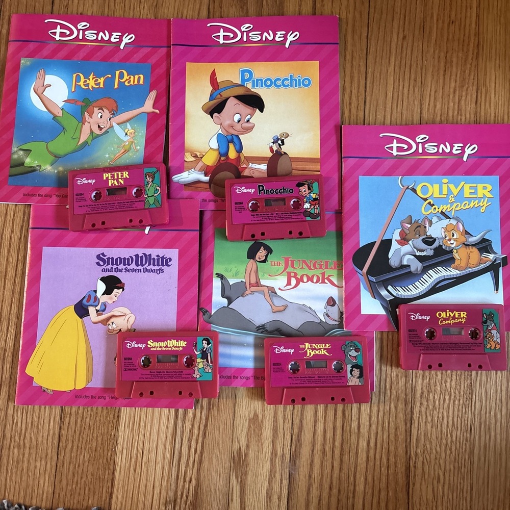 Lot Of 5Walt Disney Read-Along Books With 5 Cassette Tapes Relive The Magic!
